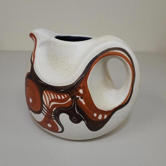 Vintage MCM 1960s Stoneware Pitcher Abstract Neolithic Art - Picture 3 of 9